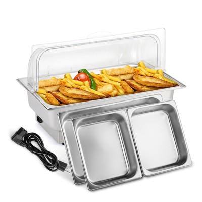 ROVSUN Electric 9 QT Stainless Steel Chafing Dish Buffet Set with Full Size & 2 Detachable Food Pans,Transparent PC Lid for Party Wedding