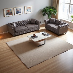 113" Tech Fabric Chesterfield 3+2 Seater Sofa Set with Rolled Arms & Button Tufted - 1 of 4