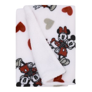 NoJo Disney Mickey Mouse & Minnie Mouse Red, Gray, and White Valentine Hearts Super Soft Cuddly Plush Baby Blanket - 1 of 4