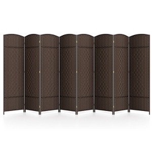Tangkula 8-Panel Room Divider, 6 FT Tall Folding Privacy Screen w/ Hand-woven Friendly Plant Fibers & Solid Wood Frame Brown/Black - 1 of 4