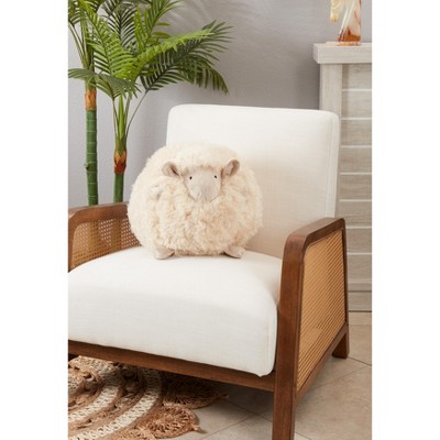 Round Beige Baby Lamb Plush Throw Pillow