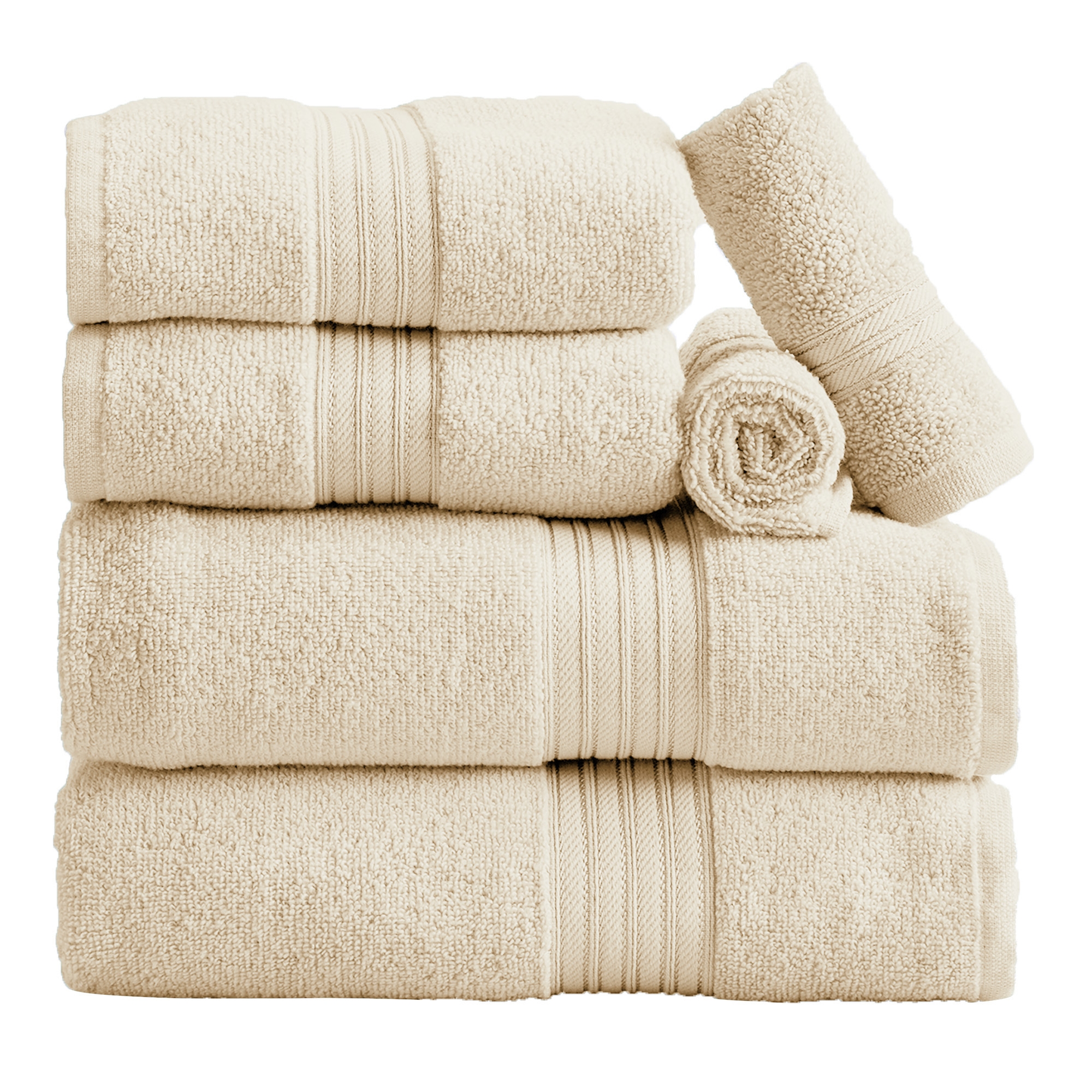 100% Cotton Quick-Dry Everday Towel Set - Great Bay Home (6 Piece Set, Buttermilk)