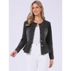 INSPIRE CHIC Women's Peplum Collarless Round Neck Button Down Cropped Ruffle Hem Denim Jackets - 2 of 4