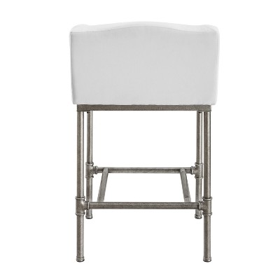 Silver Swivel Metal Counter Stool with White Performance Fabric