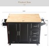 Mobile Kitehcn Island with Extensible Rubber Wood Table Top,adjustable Shelf Inside Cabinet, 3 Big Drawers, with Spice Rack, Towel Rack - 4 of 4