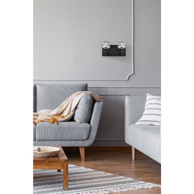 Black Iron and Crystal 2-Light Dimmable Wall Sconce