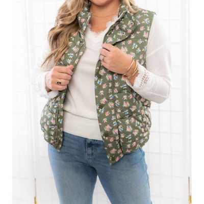 Women's Floral Puffer Vest - TCEC