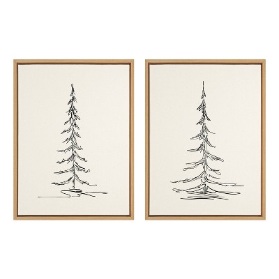Set of 2 Minimalist Evergreen Tree Sketches on Canvas