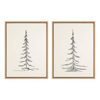 18" x 24" 2pc Sylvie Minimalist Evergreen Trees Sketch Framed Canvas Set by the Creative Bunch Studio - Kate & Laurel All Things Decor