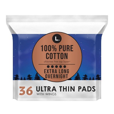 L. Organic Cotton Topsheet Ultra Thin Overnight Absorbency Pads - 36ct