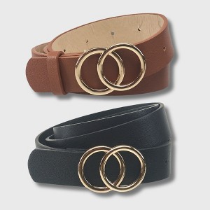 A Little Obsessed Youth Girls 2-Pack PU Leather Belts with Status Buckles (Size 6-12, Waist Size 18"-22") Girls Belts in Black and Brown - 1 of 4