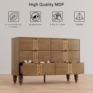 Walnut and Gold Wooden 6 Drawer Dresser with Vintage Pattern Design, Modern Chest Dresser - 1 of 4