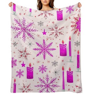 FIONECA Christmas Blanket with Purple Snowflake Candle and Star Pattern Light Background 50x60 inches - 1 of 1