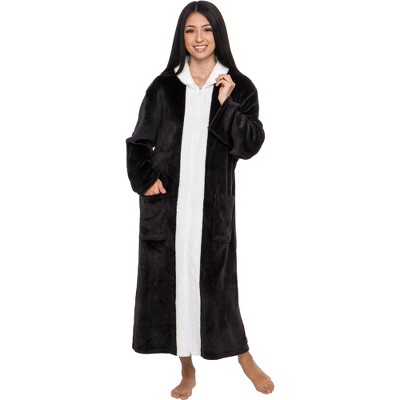 Silver Lilly Full Length Hooded Long Robe Womens Luxury Plush Bathrobe w/Sherpa Trim Collar 