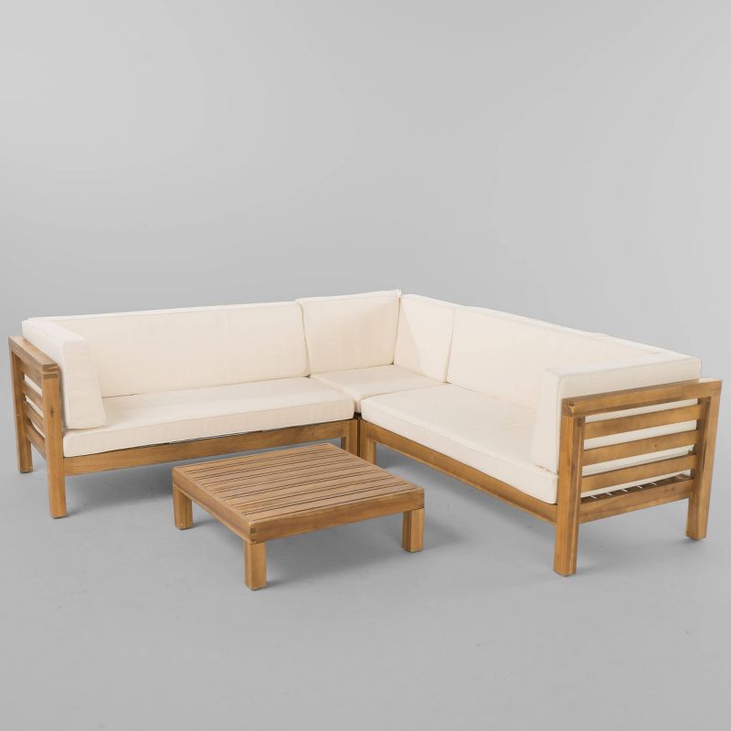 Oana 4pc Acacia Wood Patio Sectional Chat Set w/ Cushions - Christopher Knight Home, 3 of 10