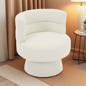 Boucle Swivel Barrel Chair with Plush Seat and 360-degree Rotation - 1 of 4