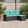 vidaXL 4-Piece Patio Sofa Set - Black Poly Rattan, Blue Cushions, for Outdoor Garden/Patio/Terrace - Weather-Resistant with Storage - 2 of 4
