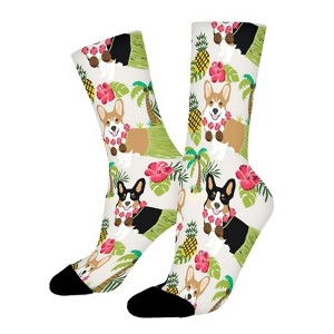 Hula Corgis Women Printed Crew Socks Funny Funky Socks Soft Polyester Novelty Gifts for Artists Men - 1 of 1