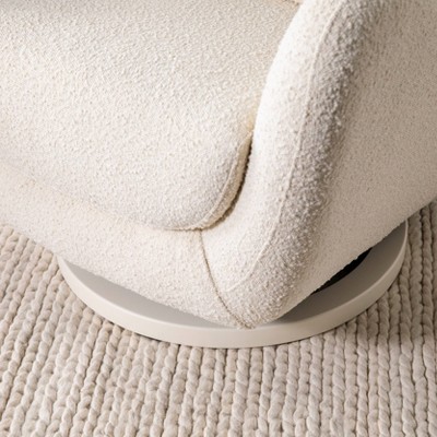 Ivory Boucle Modern Swivel Glider with Curved Back