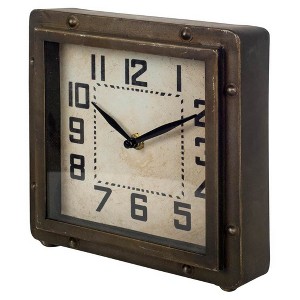 HomeRoots Square  Bronze Toned Metal Desk Table Clock With Traditional Black Numbers And Hands - 1 of 4