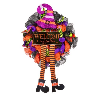 Barton Witch Halloween Wreath Witch Legs Decoration for Front Door, Hanging Welcome Sign Halloween Decorations