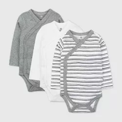 Honest Baby 3pk Sketchy Striped Organic Cotton Long Sleeve Duster Bodysuit - Black/White