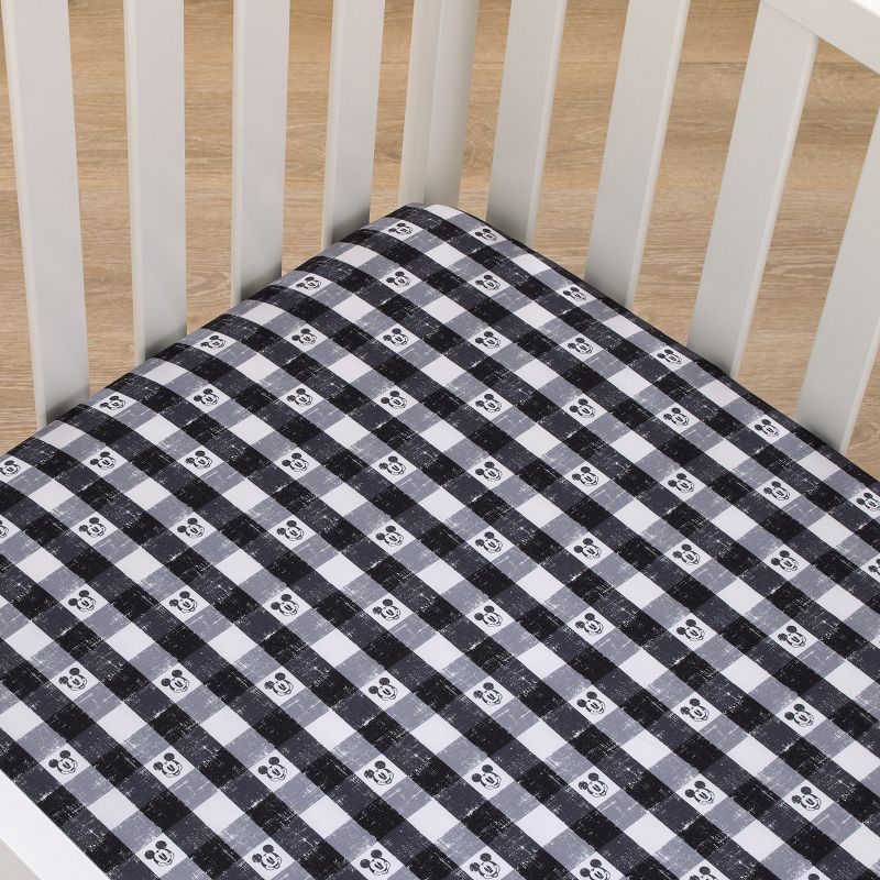 Disney Mickey Mouse - Black, White and Gray Plaid Nursery Fitted Mini Crib Sheet, 3 of 6