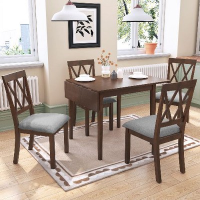 NicBex 3-Piece Extendable Drop Leaf Dining Set – 2 Upholstered Dining Chairs & Foldable Dining Table, Small Kitchen Table Set
