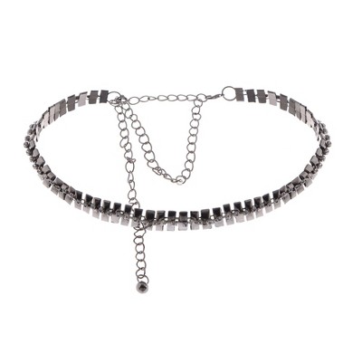 Anna-Kaci Women's Geometric Waist Chain with Square Link Design and Crystal Accents - Silver
