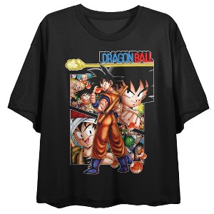 Dragon Ball Classic Group & Logo Crew Neck Short Sleeve Women's Black Crop T-shirt - 1 of 3