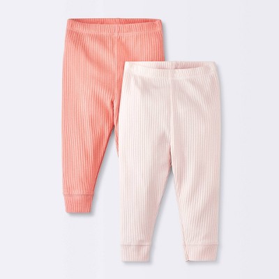 Image of Baby Girls' 2pk Wide Ribbed Pants - Cloud Island™ Pink 3-6M