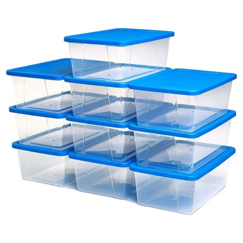Homz Snaplock 12-quart Plastic Multipurpose Stackable Storage Container  Bins With Blue Snaplock Lid For Home And Office Organization, Clear (4  Pack) : Target