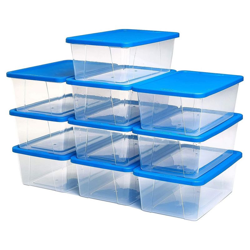 Homz Snaplock 6-Quart Plastic Multipurpose Stackable Storage Container Bins with Blue Latching Lid for Home and Office Organization, Clear (10 Pack), 1 of 7
