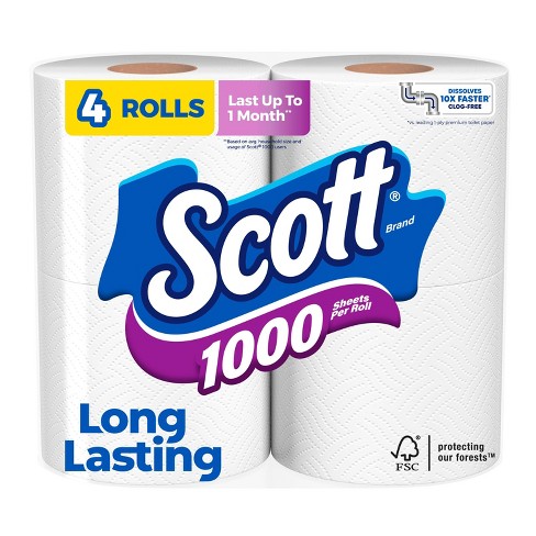 Scott 1000 Trusted Clean Toilet Paper, 32 Rolls, Septic-Safe, 1-Ply Toilet  Tissue, 8 Count (Pack of 4)