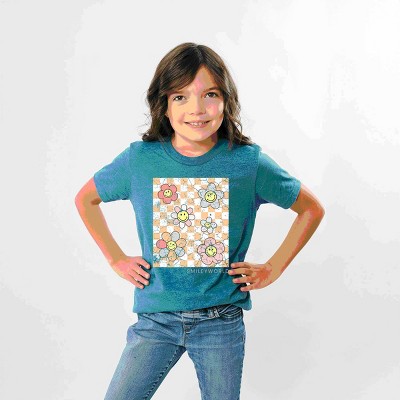 The Juniper Shop SmileyWorld Checkered Floral Distressed Youth Short Sleeve Tee