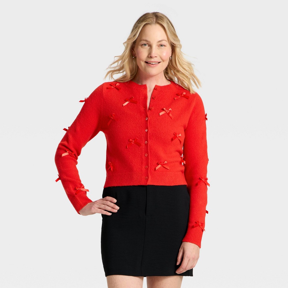Women's Long Sleeve Party Cardigan Sweater - A New Day™ Red L