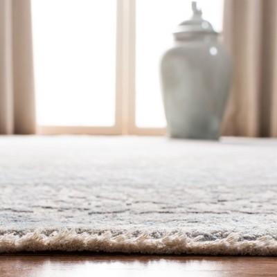 Grey and Aqua Hand-Knotted Wool 4' x 6' Area Rug