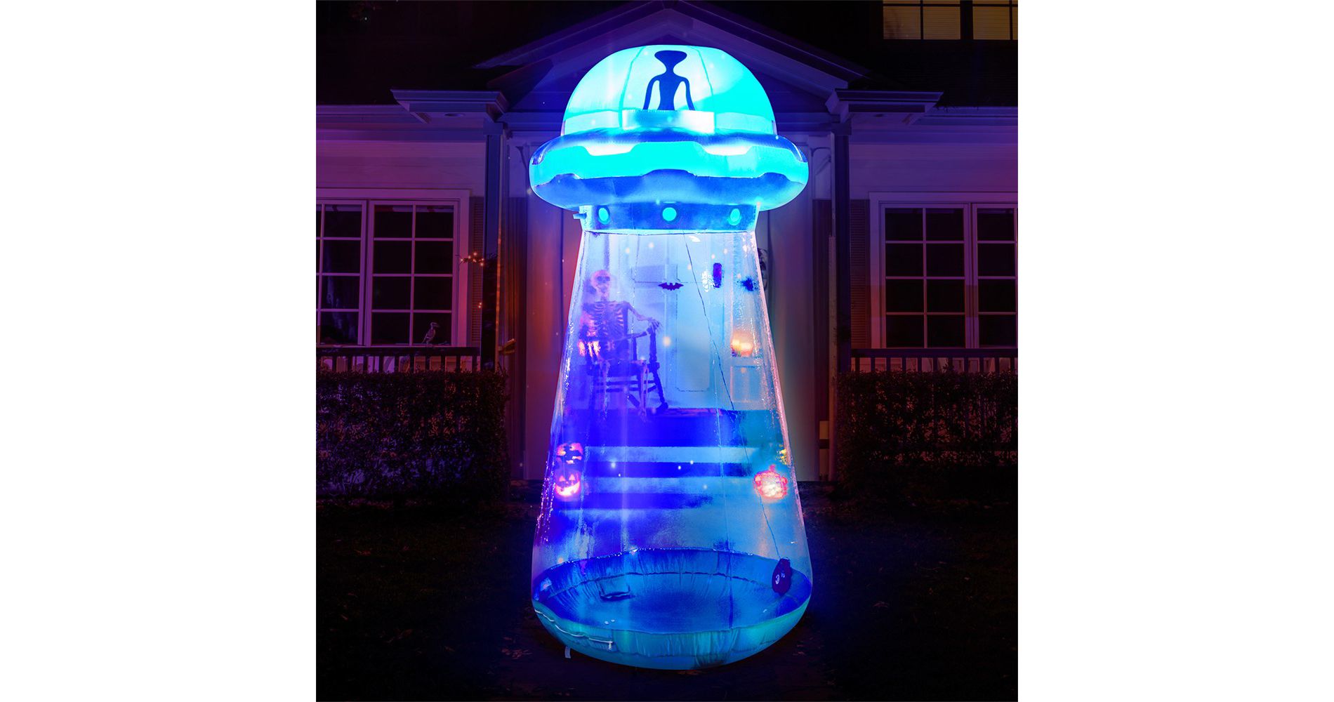 Joyfy 6/9/12 FT Tall Halloween Inflatable Outdoor Decoration, Inflatable Blue UFO with LEDs for Halloween Party Yard Garden Lawn Outside Decoration