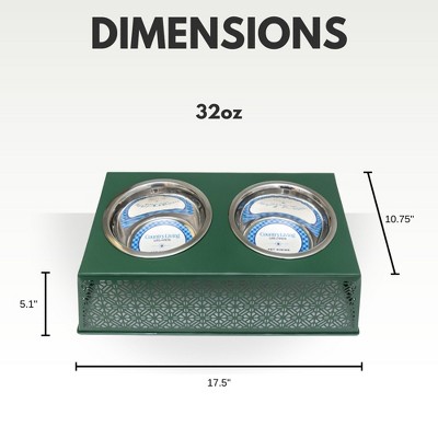 Dark Green Elevated Dog Feeder with Stainless Steel Bowls