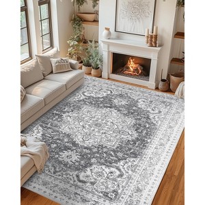 Washable Area Rug , Vintage Retro Carpet with Non-Slip Backing, Floral Pattern Floor Rugs for Entryway, Kitchen, Bathroom,Bedroom - 1 of 4
