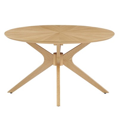 Crossroads 32" Round Oak Wood Coffee Table with Intersecting Base