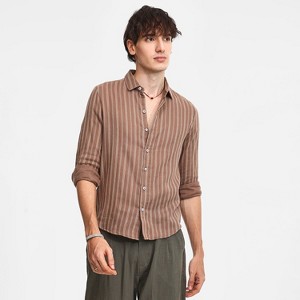 Campus Sutra Men Men's Tan Brown Halo Striped Shirt - 1 of 4
