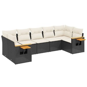 vidaXL 7 Piece Patio Sofa Set with Cushions Black and Cream Poly Rattan - 1 of 4