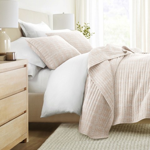 Becky Cameron Super Soft Quilted Coverlet Set – All Season Bedding in Geometric Maze Design by Becky Cameron, Geometric Maze Apricot, Twin/Twin Extra Long
