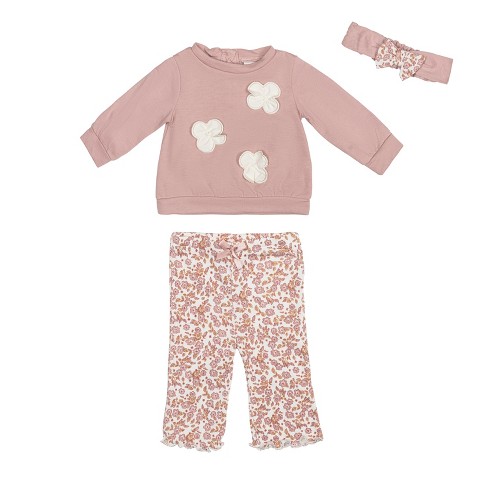 Nicole Miller Baby Girls 3 Piece Fleece & Pants Set, Pale Mauve - image 1 of 4