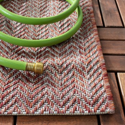Terracotta and Beige Chevron Outdoor Area Rug