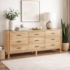 Geti 84 Inch Wide Dresser, 9 Spacious Drawers, Handcrafted Natural Oak  White Mango Wood : Target