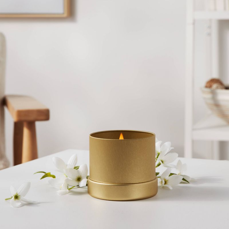 Inset Tin Ginger Lily + Jasmine Wooden Wick Lidded Jar Candle Gold 6oz - Threshold&#8482;, 3 of 5