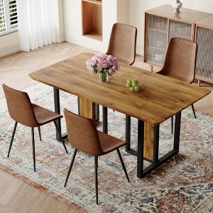 NicBex Dining Table Set for 4 Kitchen Table Wood-Textured MDF Dining Table Set with 4 Brown Suede Chairs for Dining Room - 1 of 4