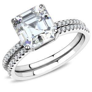 Slickblue Clear Cubic Ring Set for Women - Polished Stainless Steel, Square 8mm Stone, Wedding Jewelry, Sizes 5-10 - 1 of 4